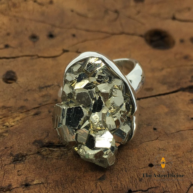 Natural Pyrite Sterling Silver Wealth Charm Ring