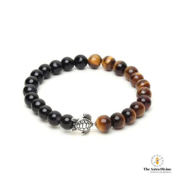 Natural Tiger Eye & Tourmaline Turtle Good Luck Charm Bracelet