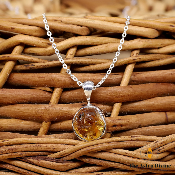 Natural Citrine Wealth Attract Charm Pendant  With Chain