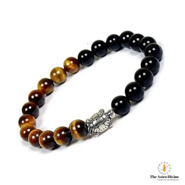 Natural Tiger Eye & Tourmaline Turtle Good Luck Charm Bracelet