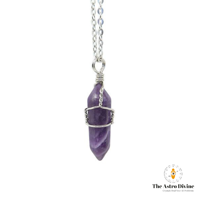 Natural Amethyst Health Healing Pencil Pendant With Chain